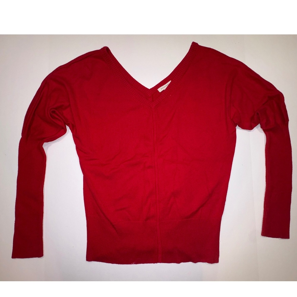 Boston Proper Red‎ V Neck Long Sleeve Knit Sweater Women Size Medium